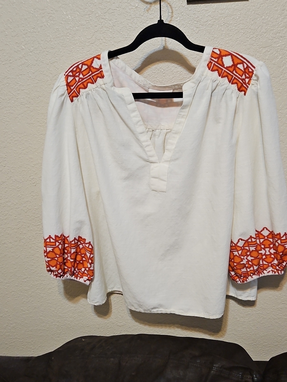 Knox Rose White Peasant Tunic with Orange Embroidery